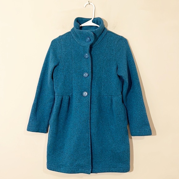 Patagonia Blue Teal Long Sleeve Collar Fleece Jacket Coat girls size XL 14 - Picture 1 of 8